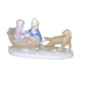 PAUL SEBASTAIN Porcelain Figurine SLEIGH RIDE Dog pulling Children
